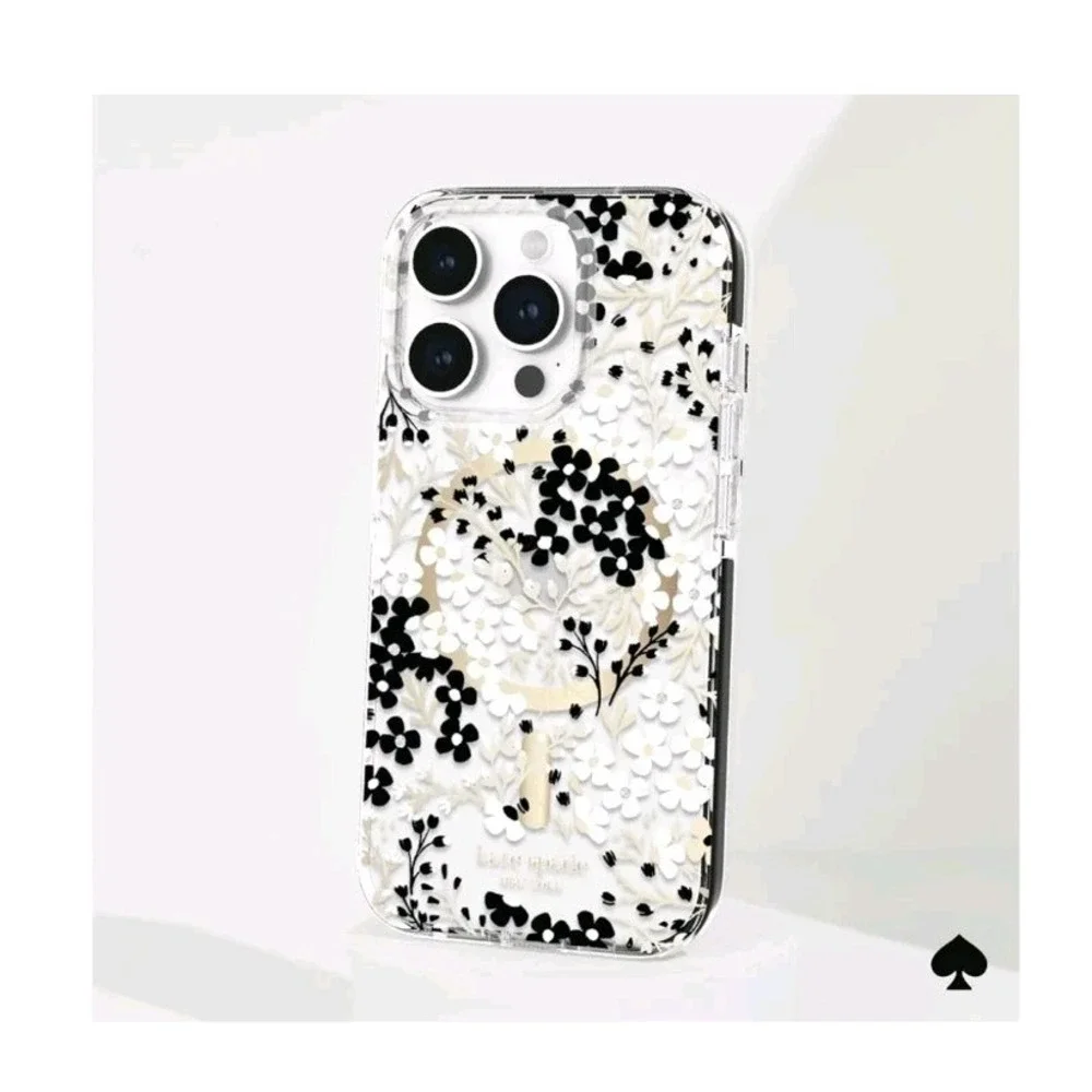 kate spade New York Case for iPhone 15 Pro Max w MagSafe Clear Floral Gold Black